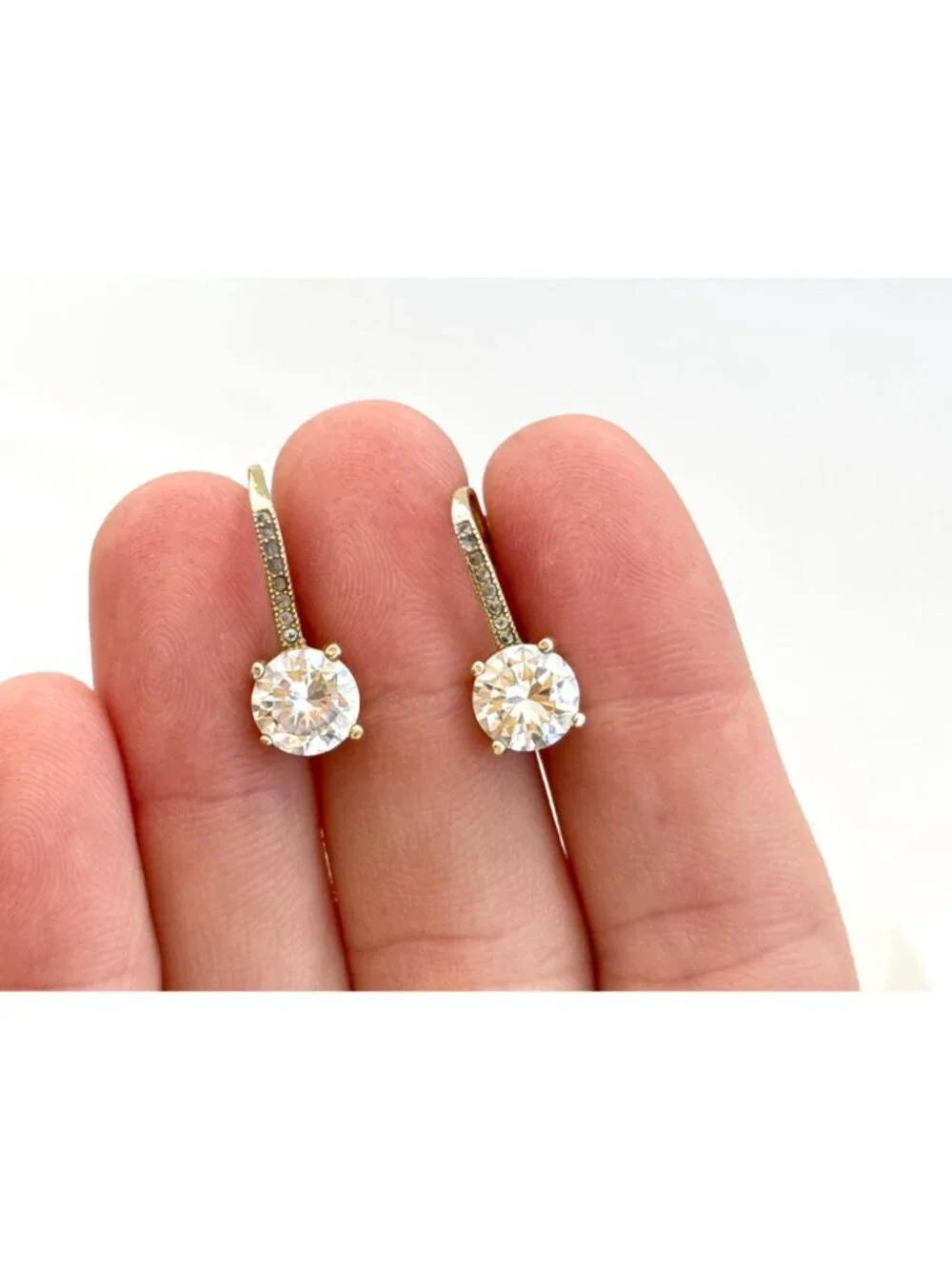 Round Cut CZ Gold Overlay Minimalist 925 Sterling Silver Vintage Earrings